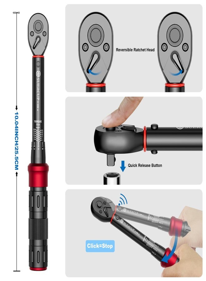 SUERCUP 1/4-Inch Drive Click Torque Wrench, 18 PCS Bike Torque Wrench Set 3-25Nm, Dual-Direction Adjustable 72 Tooth Click Torque Wrench, Used for Bicycle Maintenance - Image 5